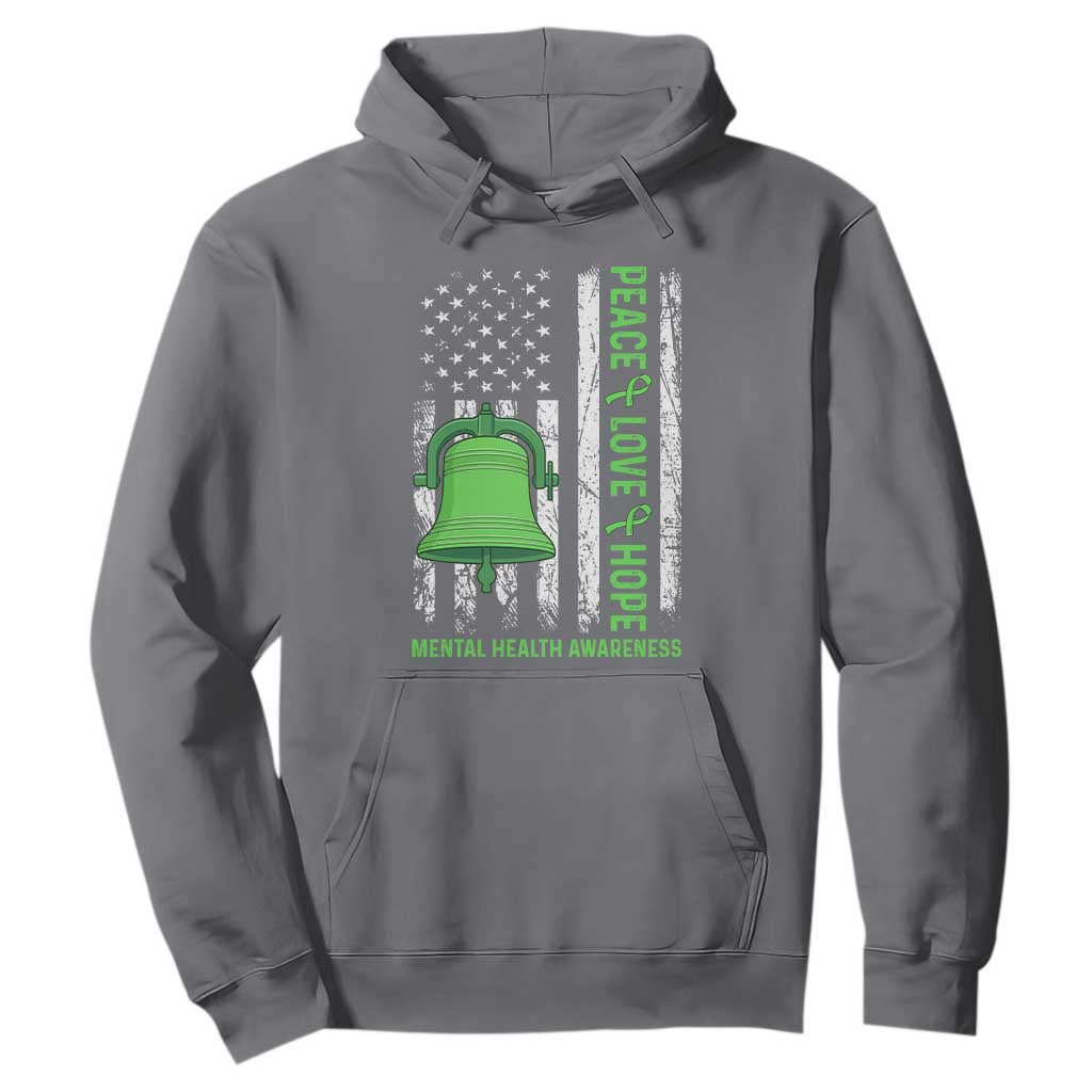 Mental Health Hoodie Peace Love Hope Green Ribbon