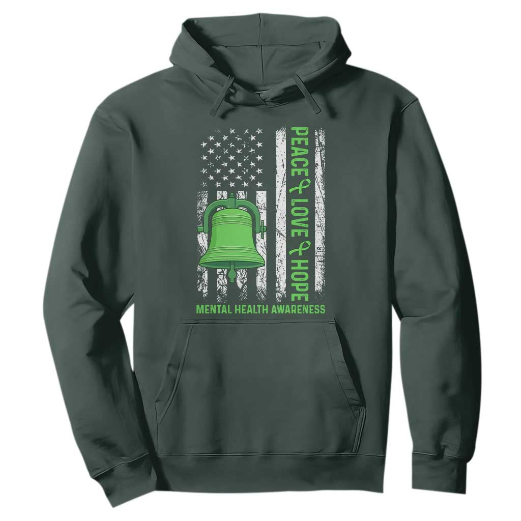 Mental Health Hoodie Peace Love Hope Green Ribbon