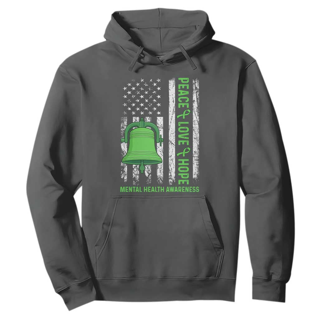Mental Health Hoodie Peace Love Hope Green Ribbon