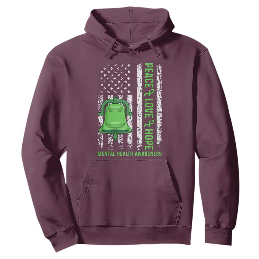 Mental Health Hoodie Peace Love Hope Green Ribbon