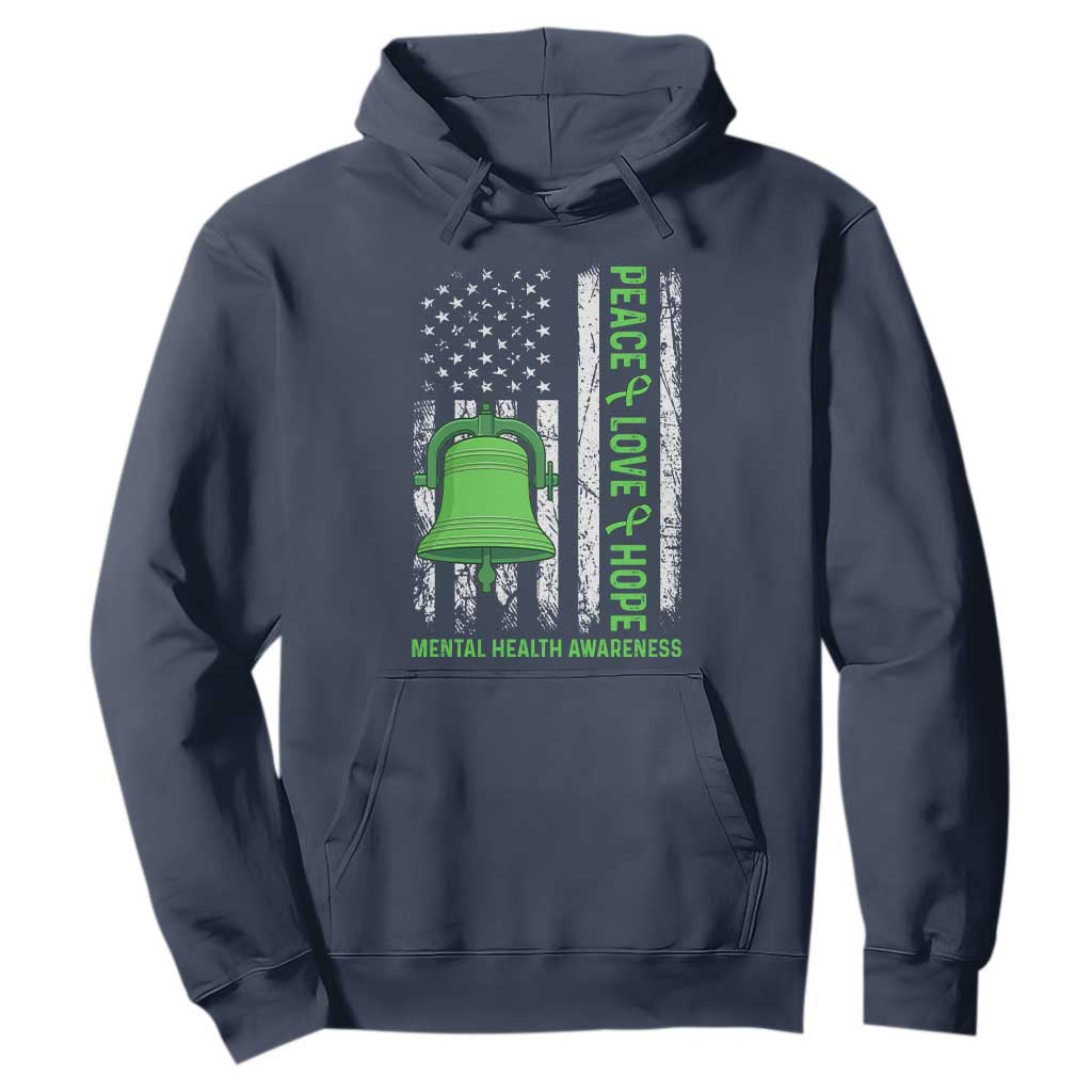 Mental Health Hoodie Peace Love Hope Green Ribbon