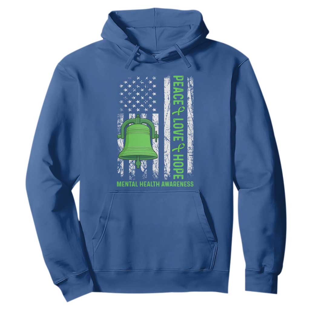 Mental Health Hoodie Peace Love Hope Green Ribbon