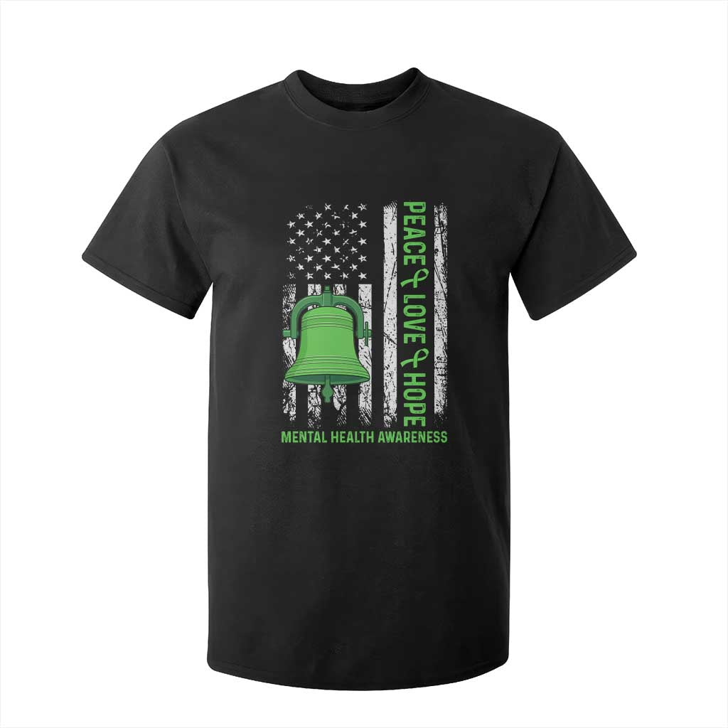 Mental Health T Shirt For Kid Peace Love Hope Green Ribbon
