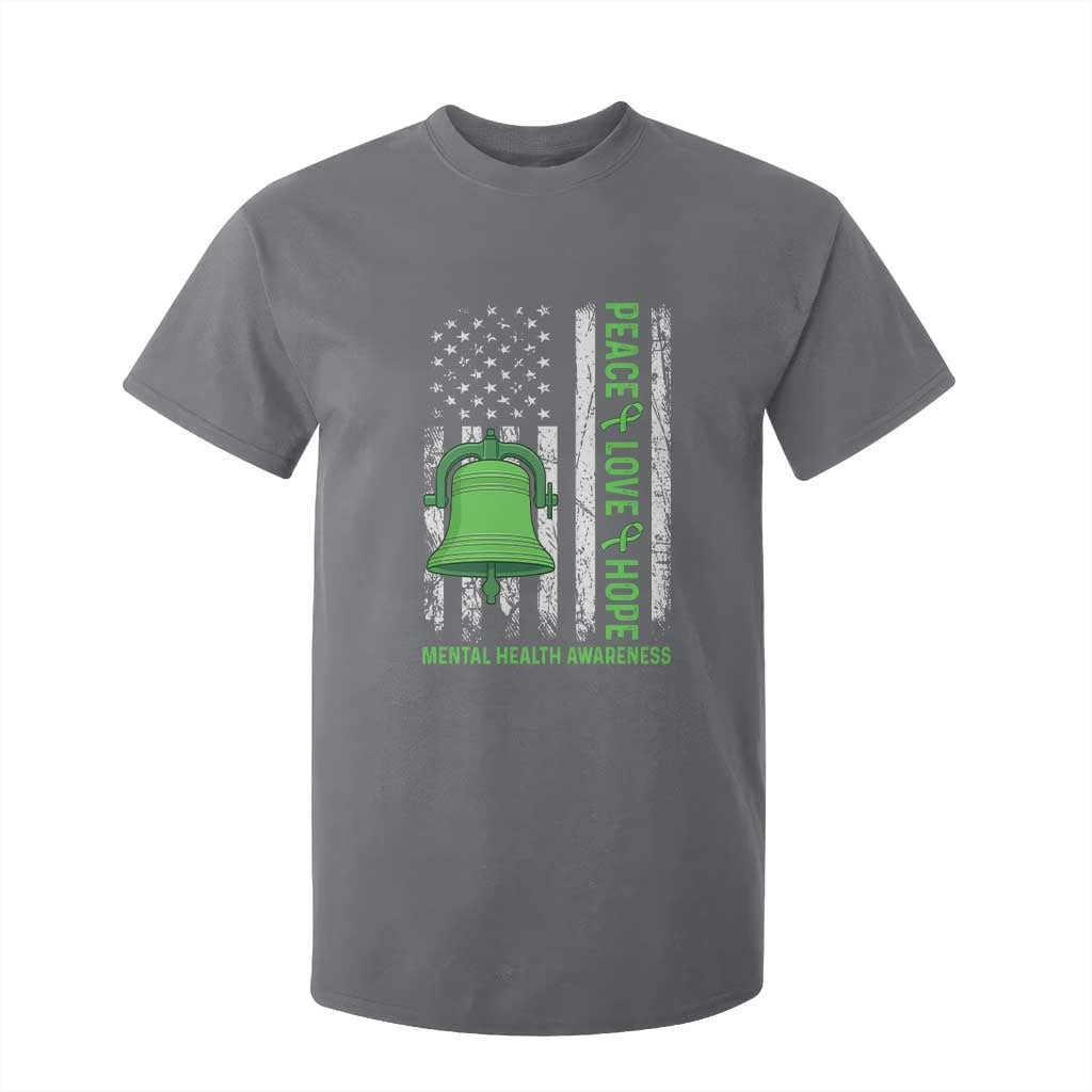 Mental Health T Shirt For Kid Peace Love Hope Green Ribbon