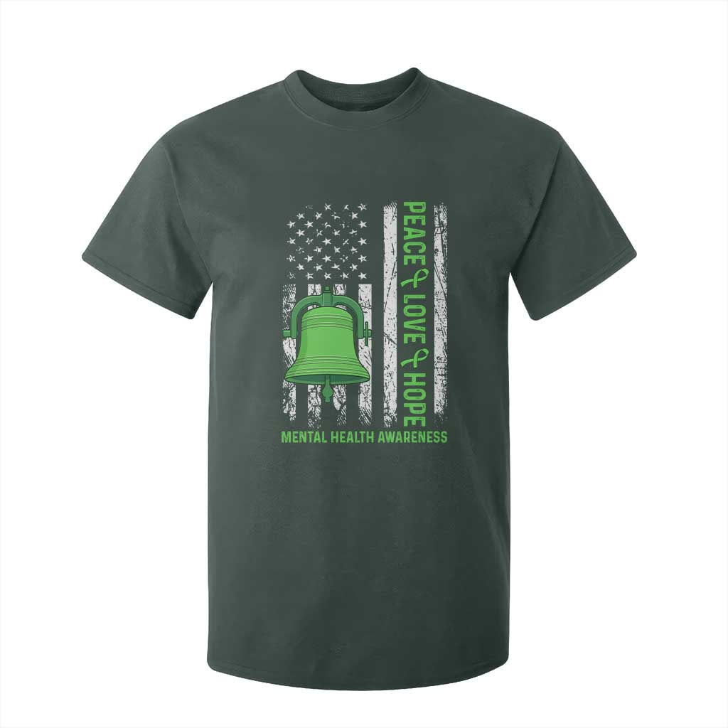 Mental Health T Shirt For Kid Peace Love Hope Green Ribbon