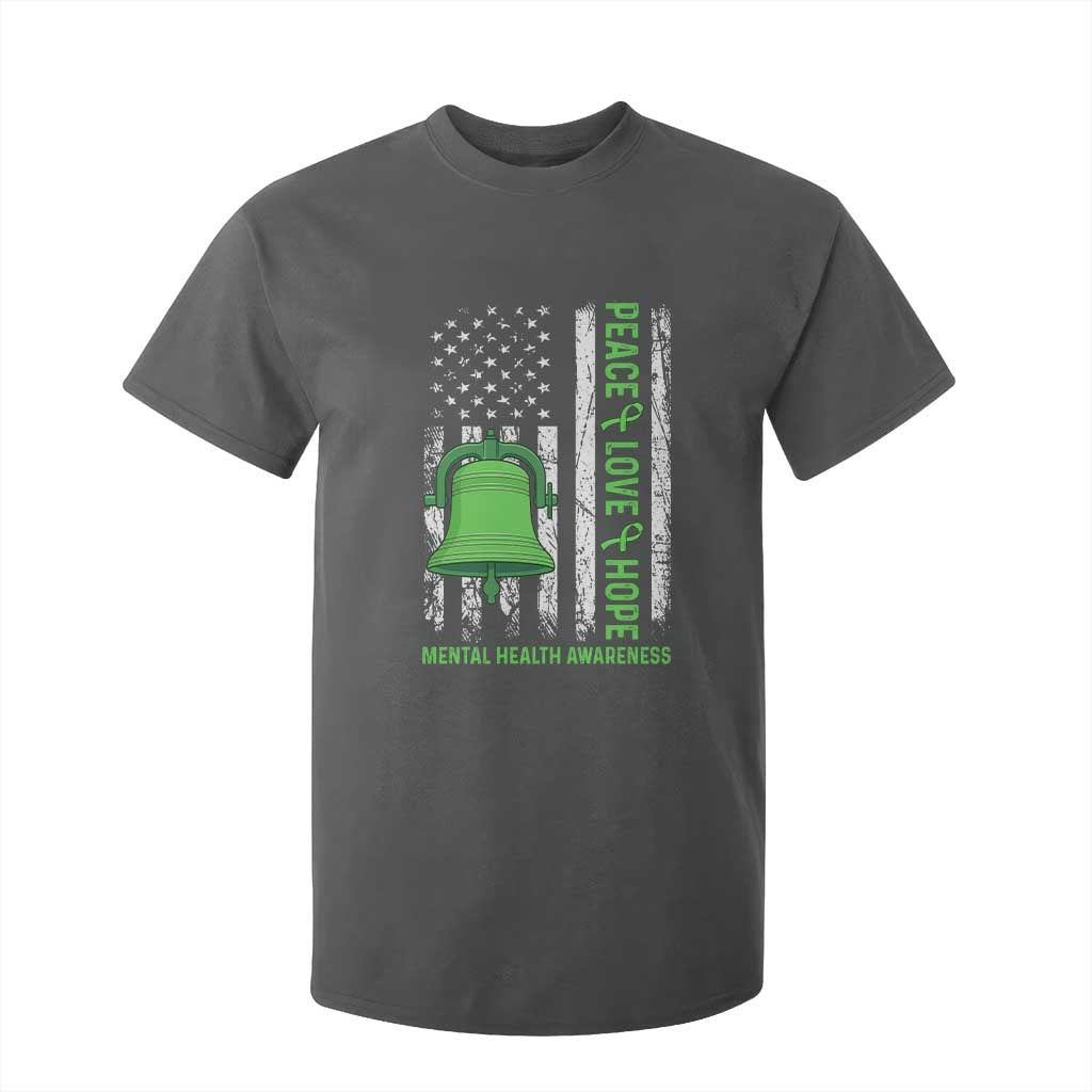 Mental Health T Shirt For Kid Peace Love Hope Green Ribbon