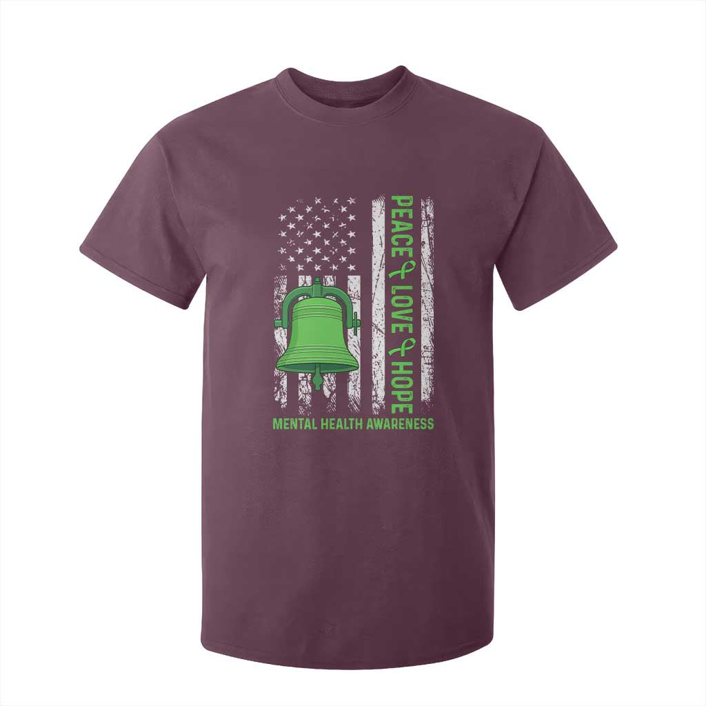 Mental Health T Shirt For Kid Peace Love Hope Green Ribbon