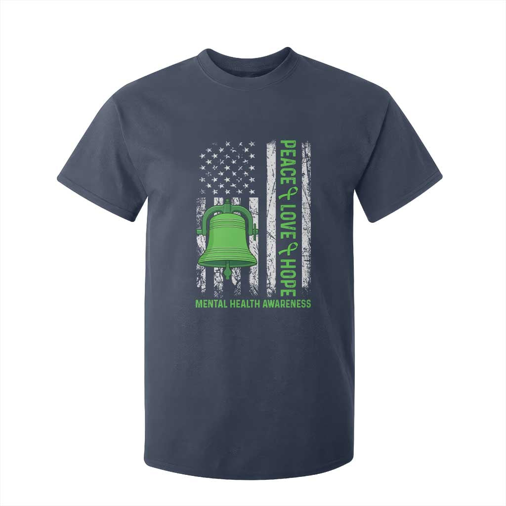 Mental Health T Shirt For Kid Peace Love Hope Green Ribbon