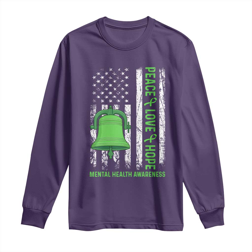 Mental Health Long Sleeve Shirt Peace Love Hope Green Ribbon