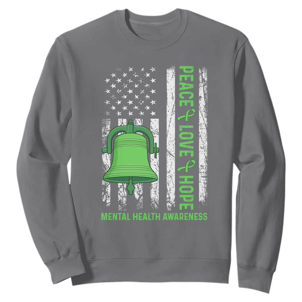Mental Health Sweatshirt Peace Love Hope Green Ribbon