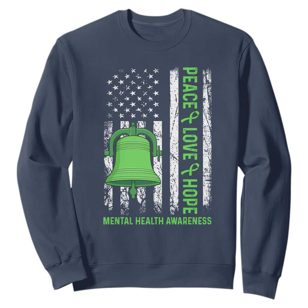 Mental Health Sweatshirt Peace Love Hope Green Ribbon