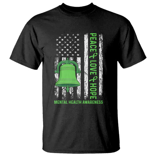 Mental Health T Shirt Peace Love Hope Green Ribbon