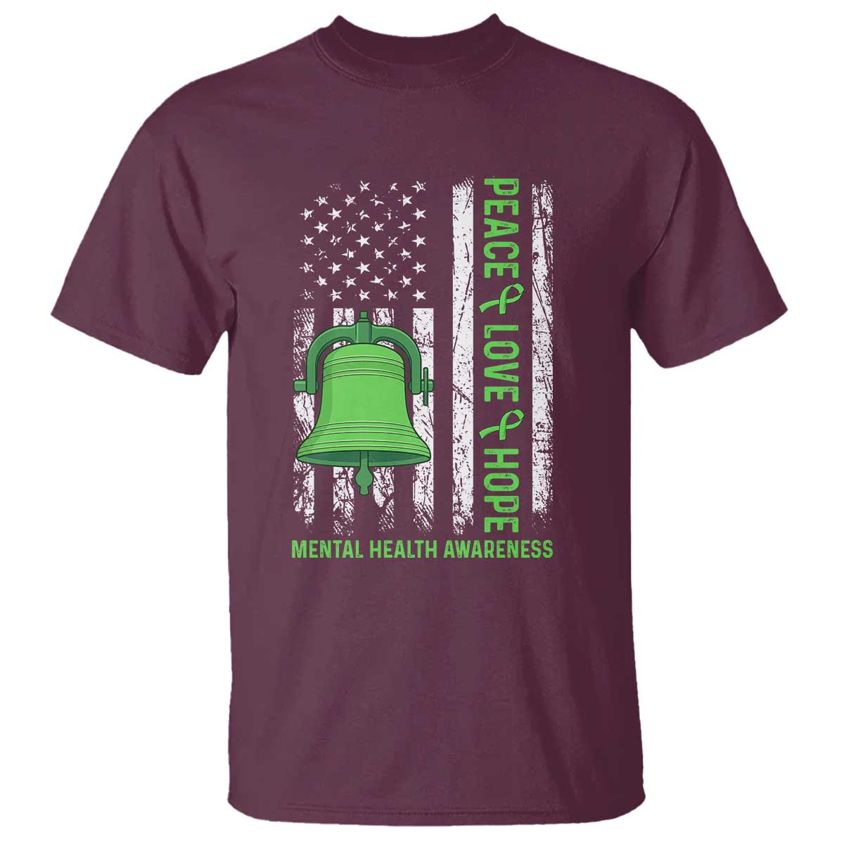 Mental Health T Shirt Peace Love Hope Green Ribbon