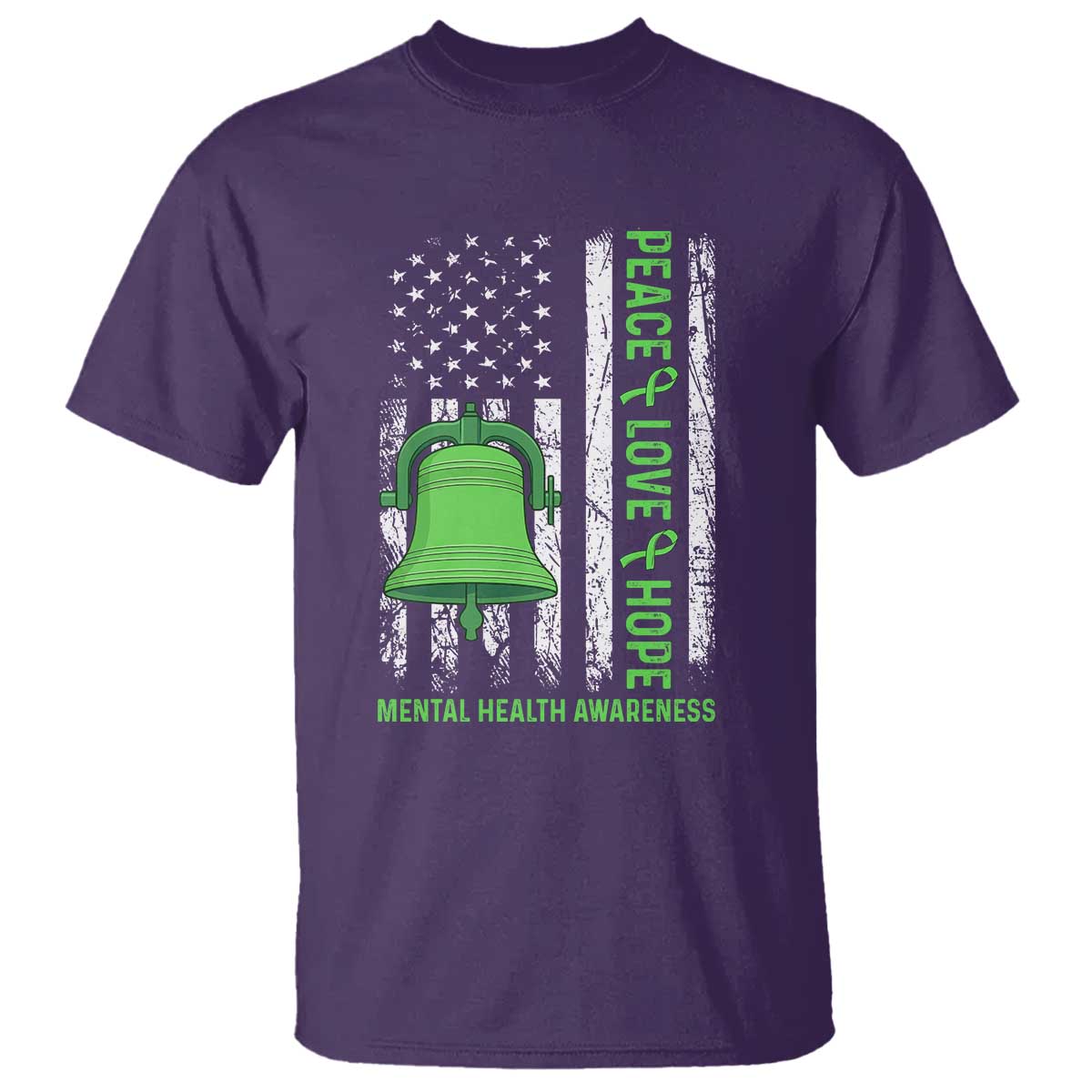 Mental Health T Shirt Peace Love Hope Green Ribbon