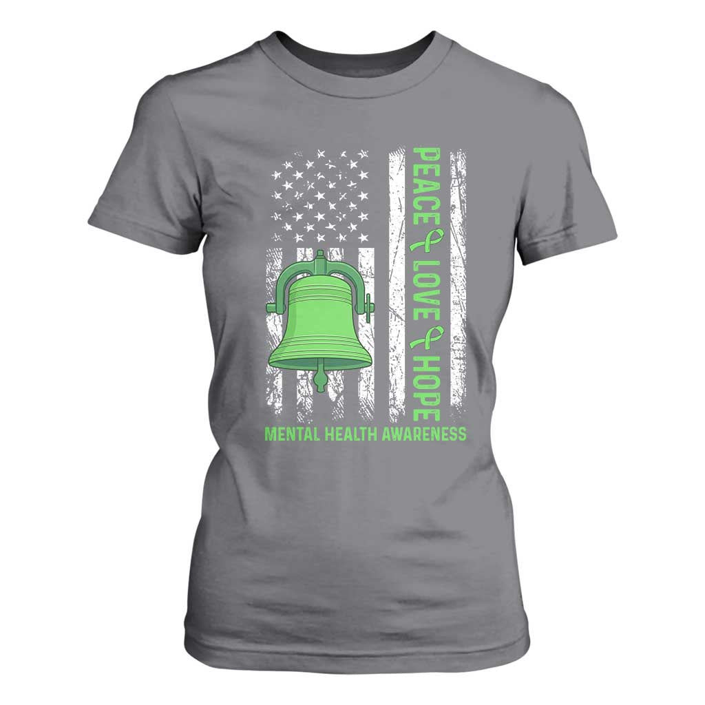 Mental Health T Shirt For Women Peace Love Hope Green Ribbon