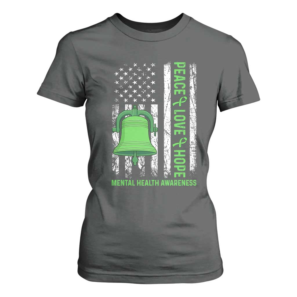 Mental Health T Shirt For Women Peace Love Hope Green Ribbon