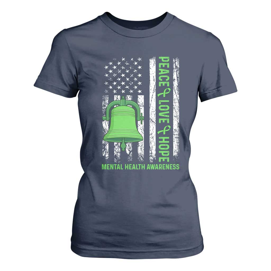 Mental Health T Shirt For Women Peace Love Hope Green Ribbon