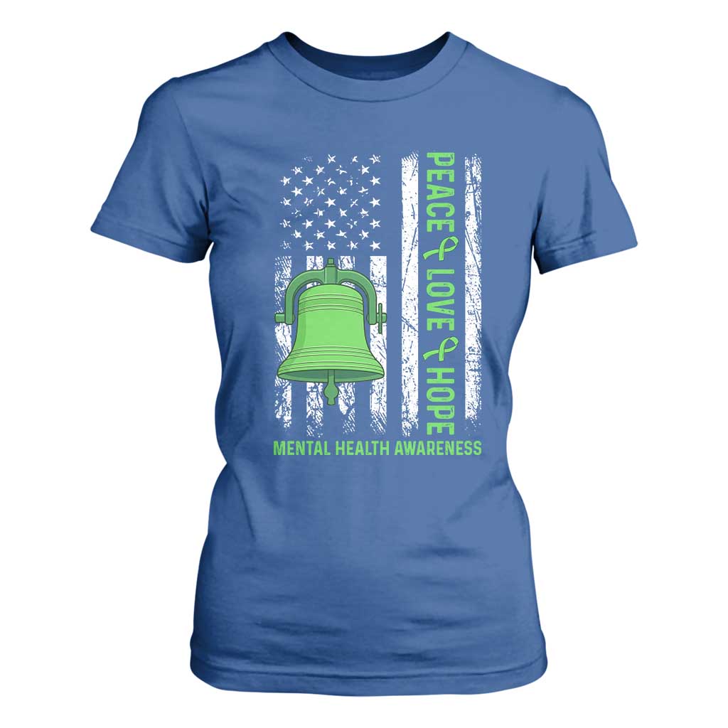 Mental Health T Shirt For Women Peace Love Hope Green Ribbon