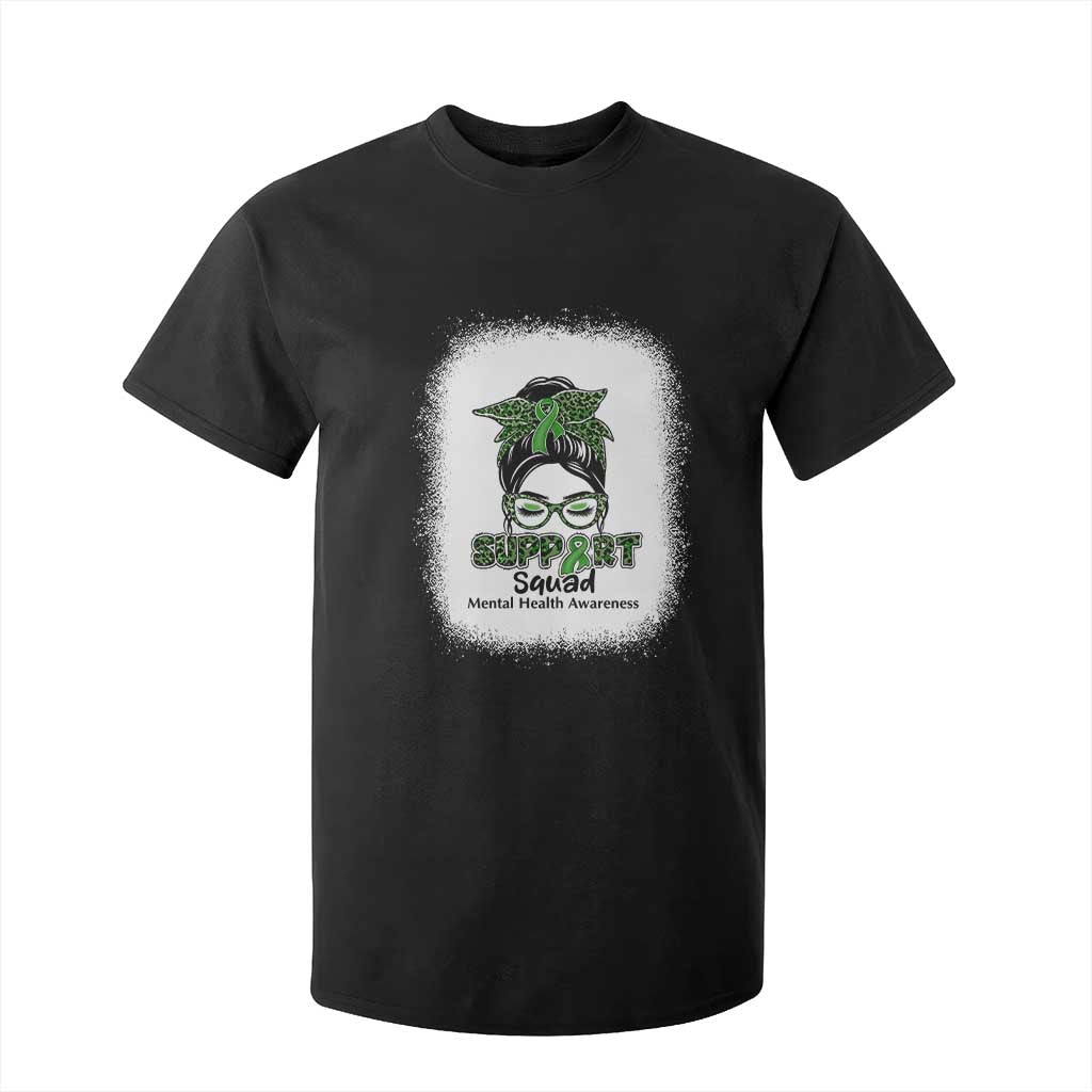 Mental Health T Shirt For Kid Messy Bun Green Ribbon Support