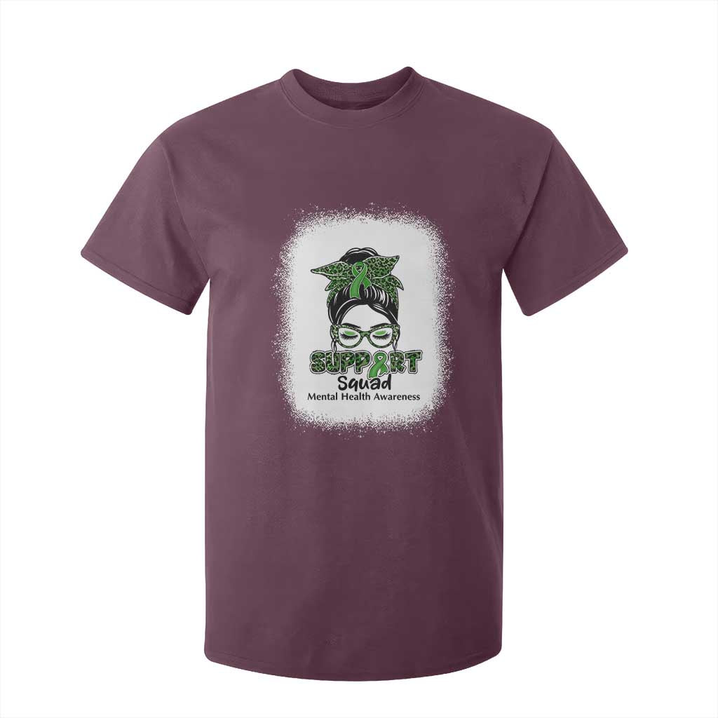 Mental Health T Shirt For Kid Messy Bun Green Ribbon Support