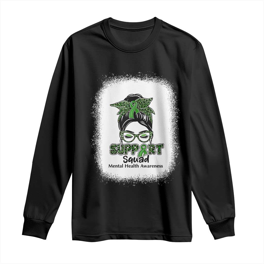 Mental Health Long Sleeve Shirt Messy Bun Green Ribbon Support