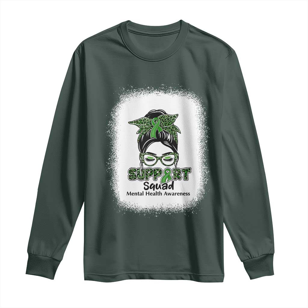 Mental Health Long Sleeve Shirt Messy Bun Green Ribbon Support