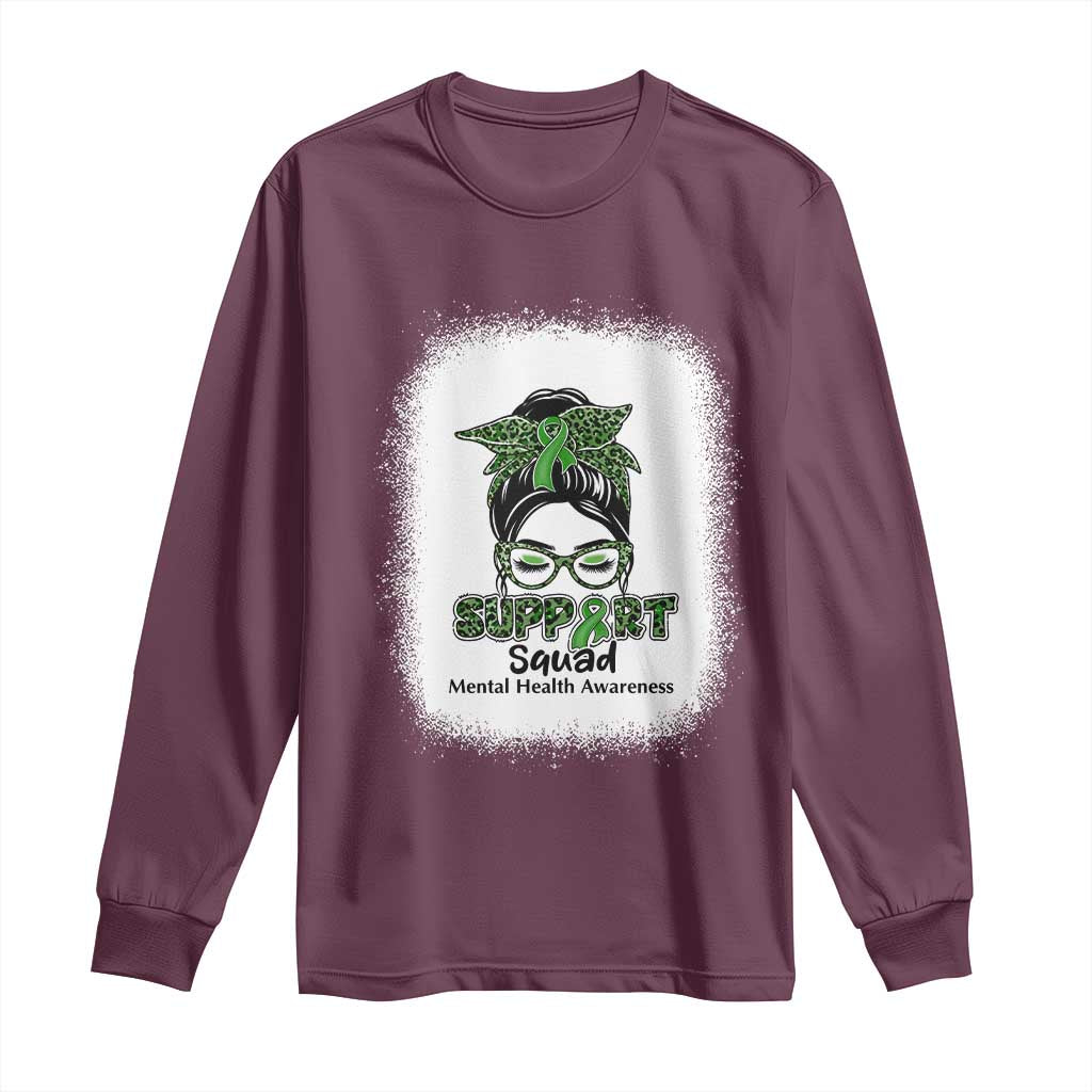 Mental Health Long Sleeve Shirt Messy Bun Green Ribbon Support