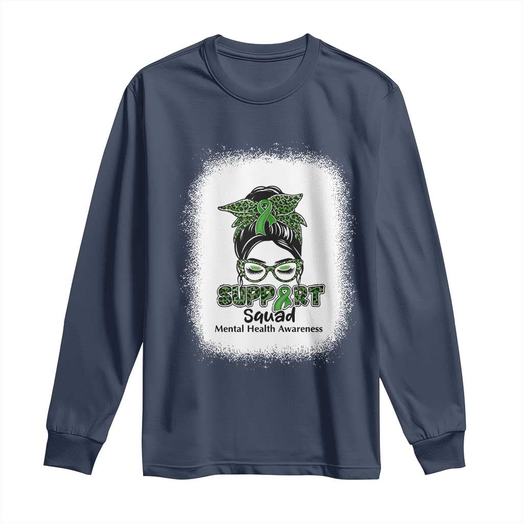 Mental Health Long Sleeve Shirt Messy Bun Green Ribbon Support