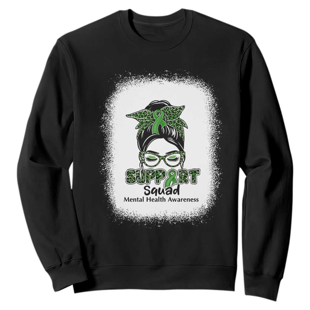 Mental Health Sweatshirt Messy Bun Green Ribbon Support