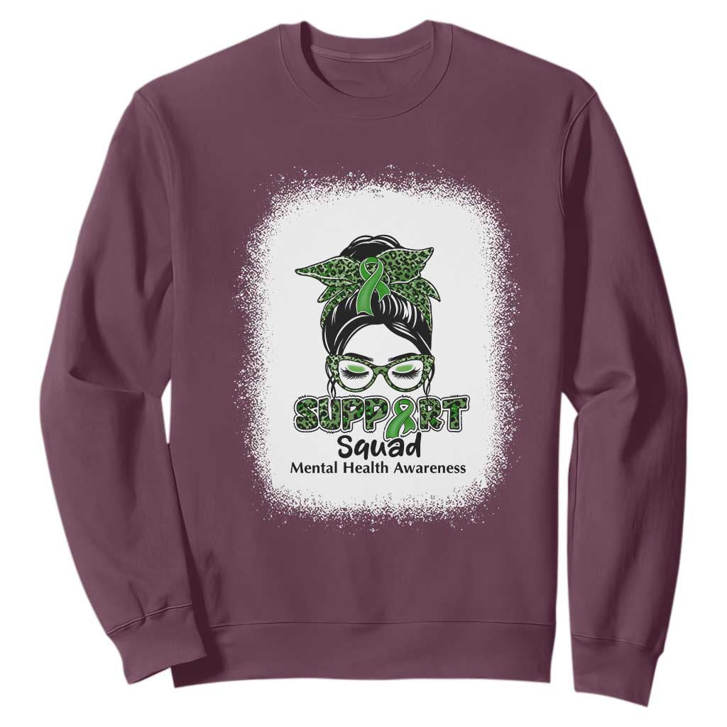 Mental Health Sweatshirt Messy Bun Green Ribbon Support