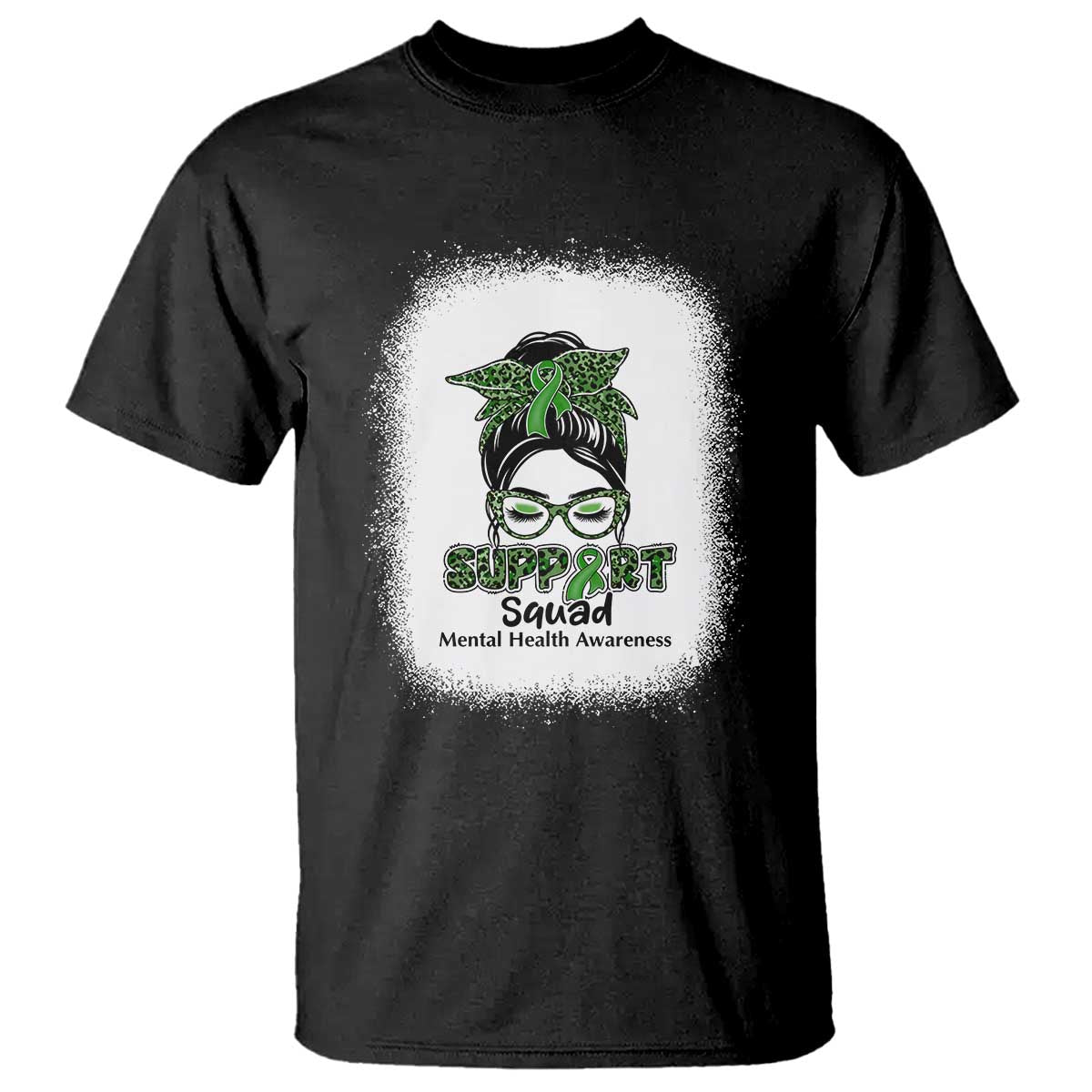 Mental Health T Shirt Messy Bun Green Ribbon Support