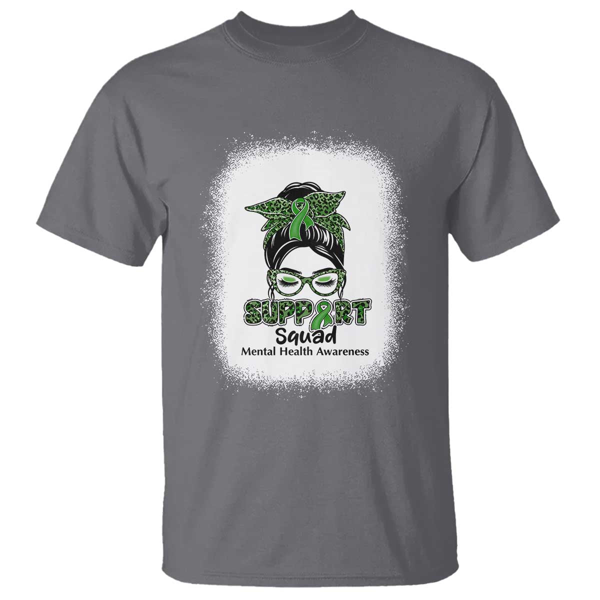 Mental Health T Shirt Messy Bun Green Ribbon Support