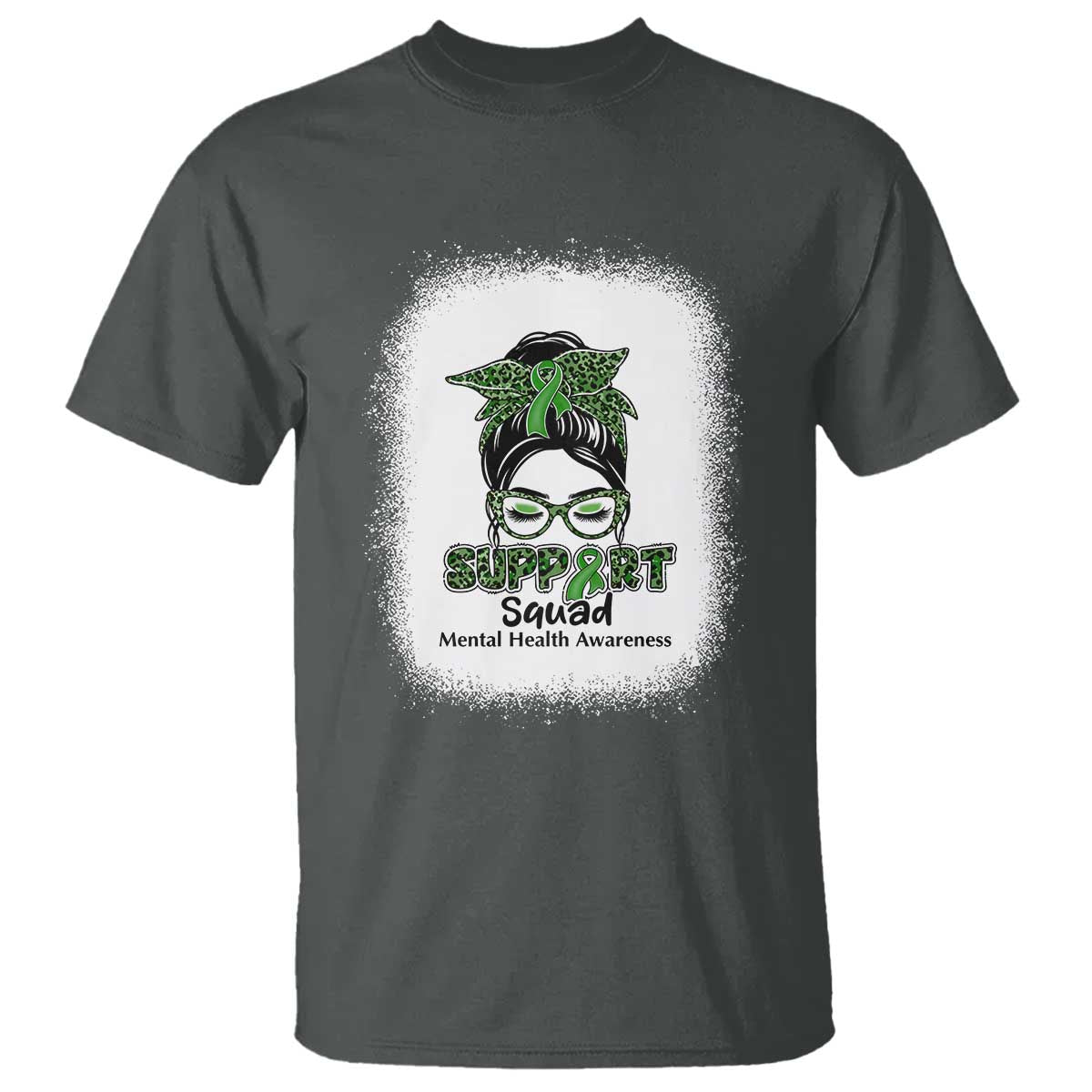 Mental Health T Shirt Messy Bun Green Ribbon Support