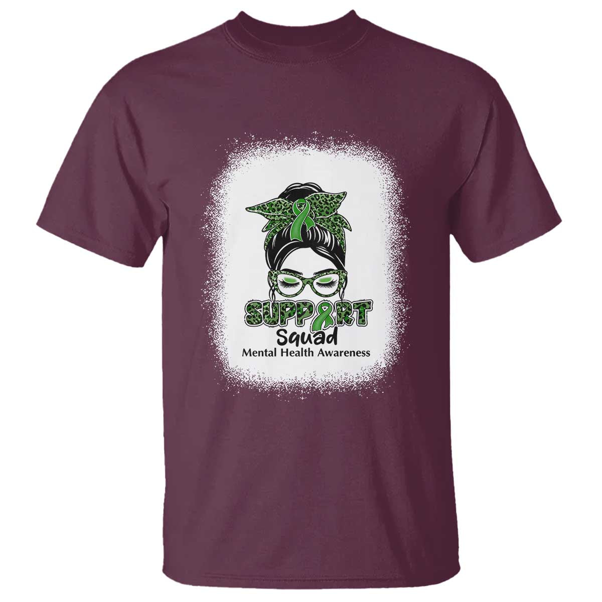 Mental Health T Shirt Messy Bun Green Ribbon Support