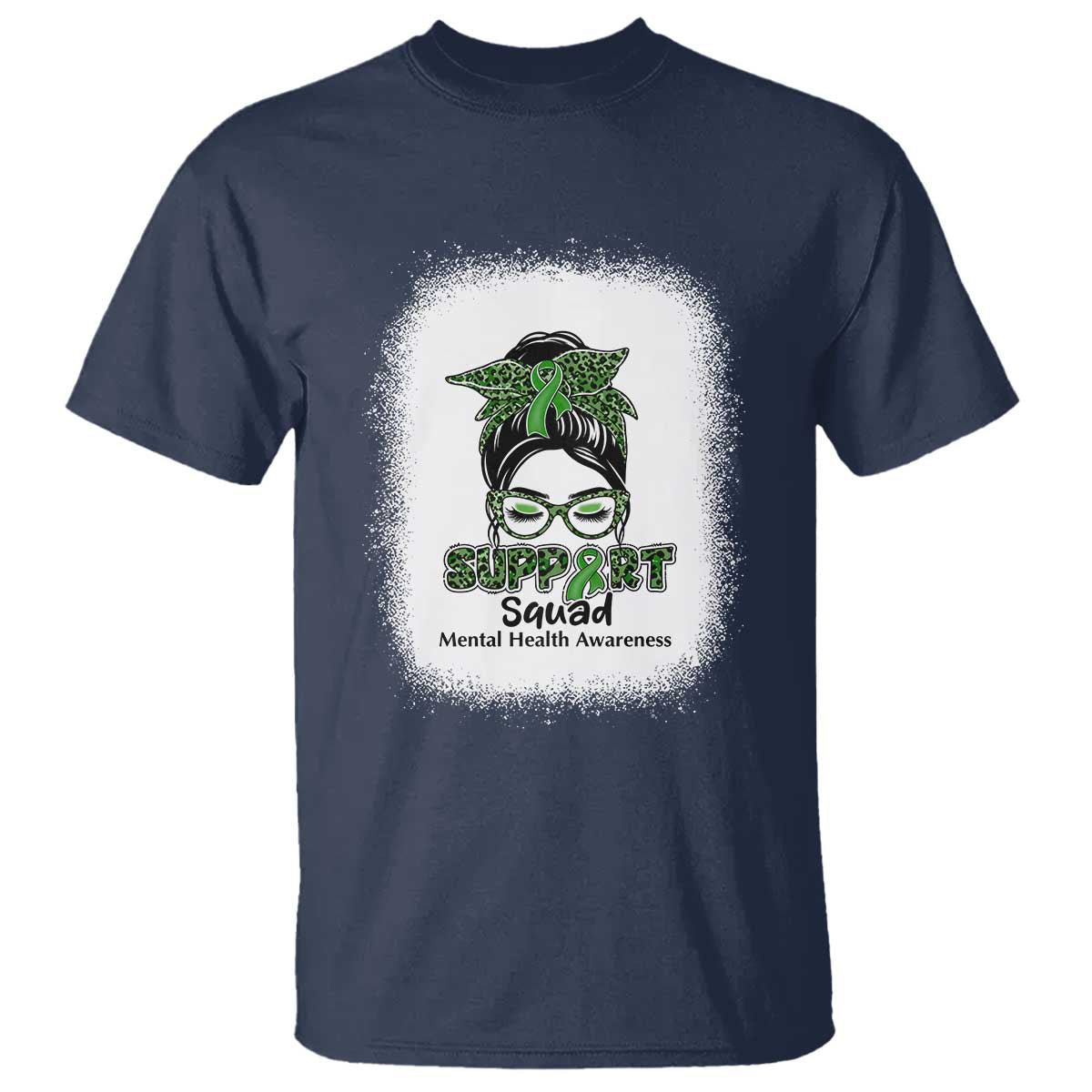 Mental Health T Shirt Messy Bun Green Ribbon Support