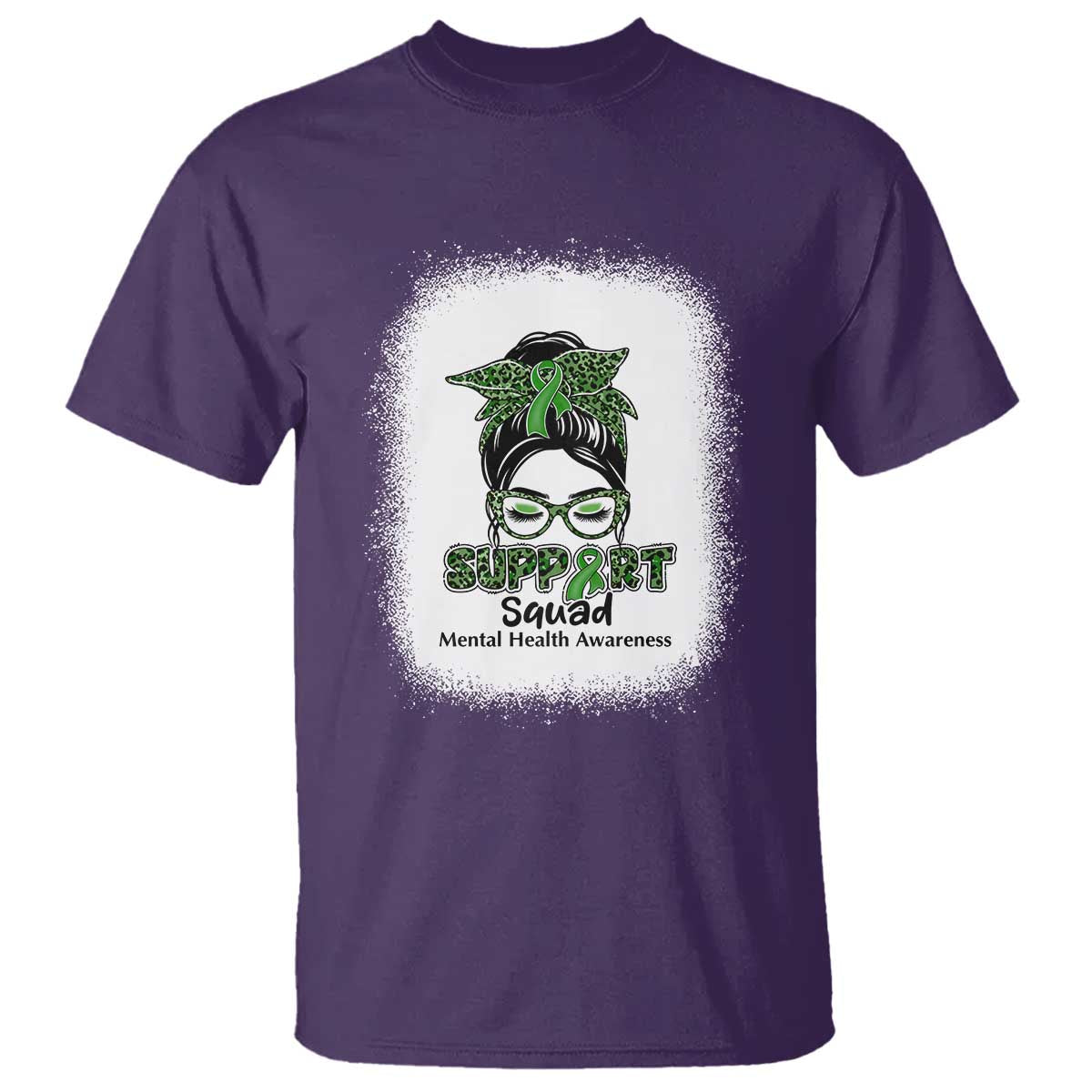 Mental Health T Shirt Messy Bun Green Ribbon Support