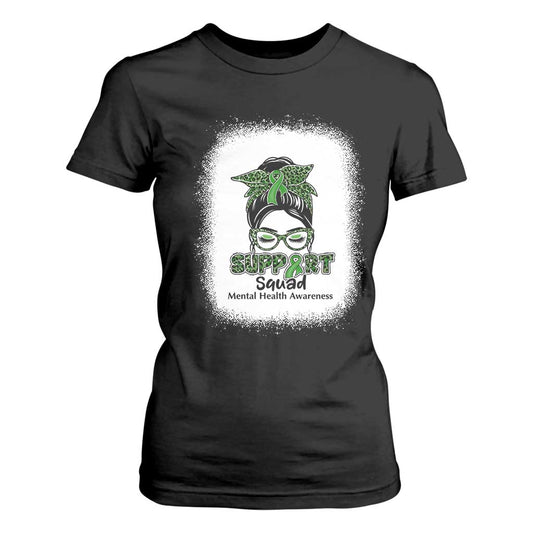 Mental Health T Shirt For Women Messy Bun Green Ribbon Support