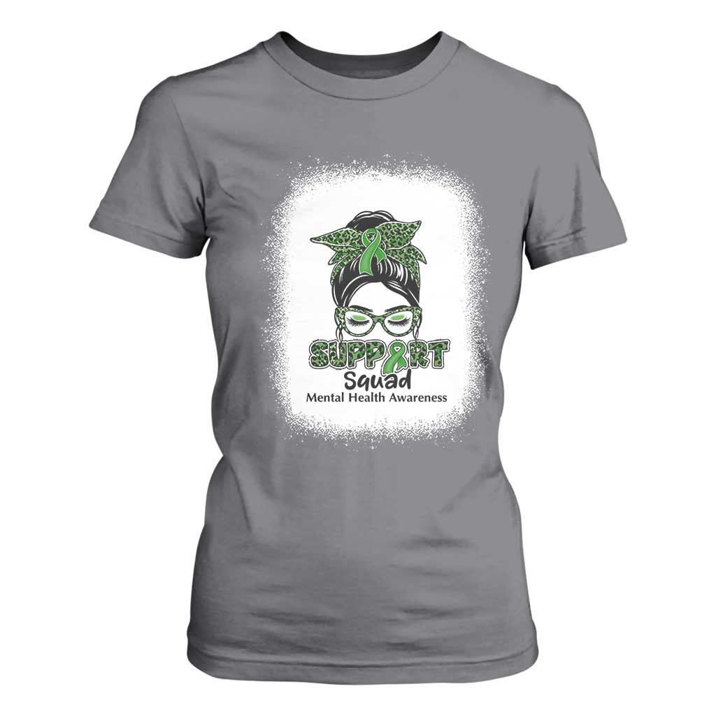 Mental Health T Shirt For Women Messy Bun Green Ribbon Support