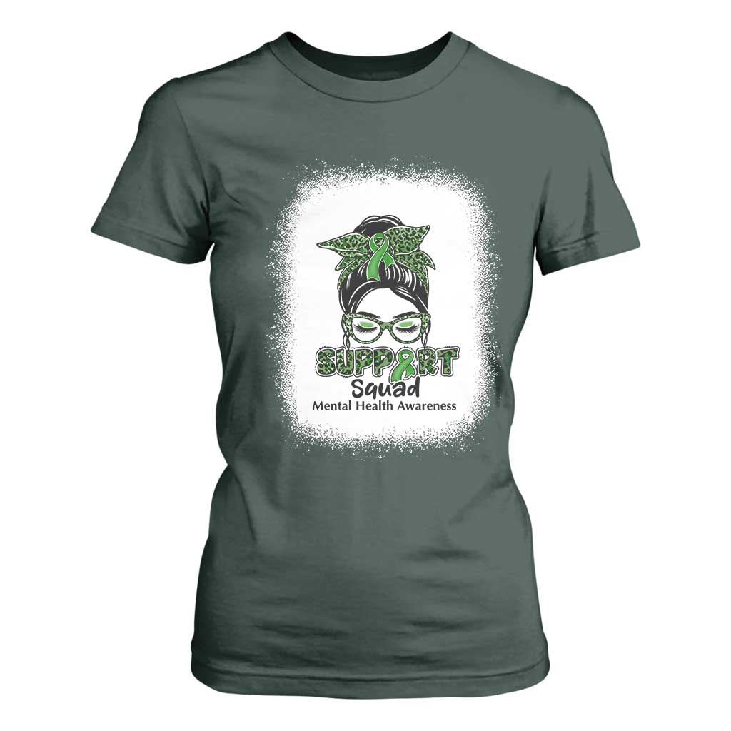 Mental Health T Shirt For Women Messy Bun Green Ribbon Support