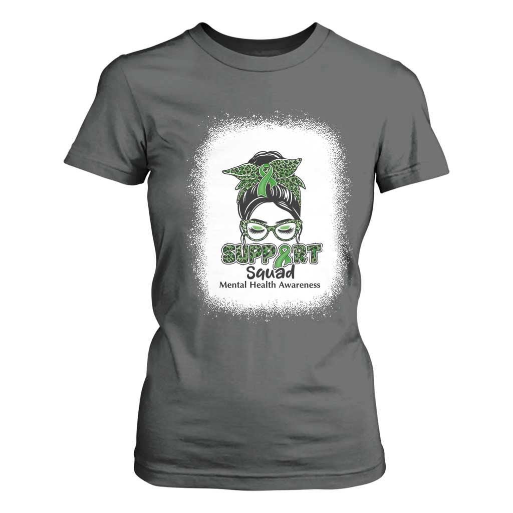 Mental Health T Shirt For Women Messy Bun Green Ribbon Support