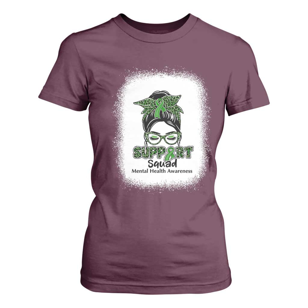 Mental Health T Shirt For Women Messy Bun Green Ribbon Support