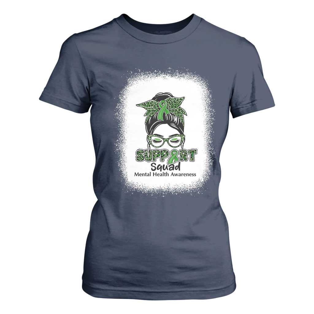 Mental Health T Shirt For Women Messy Bun Green Ribbon Support