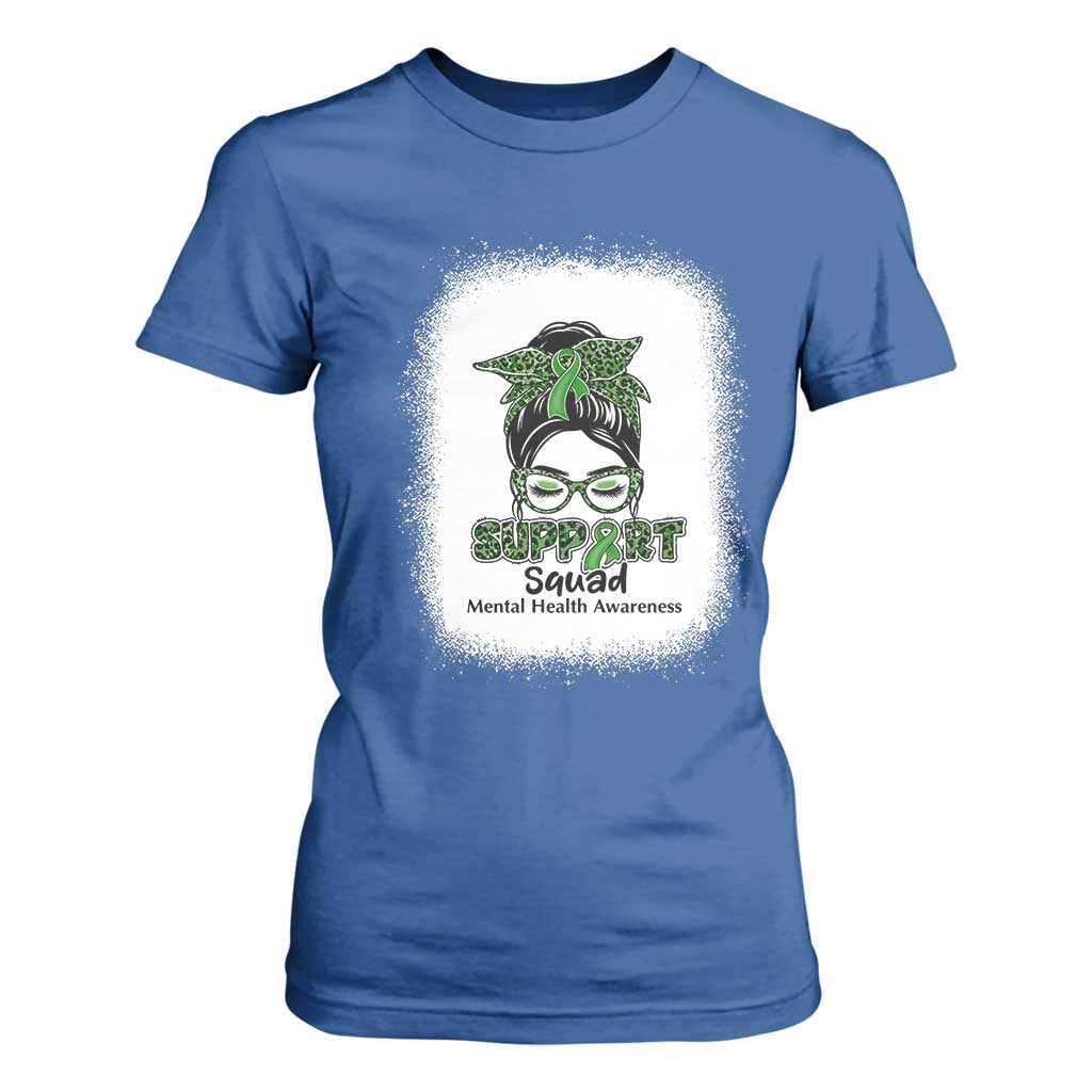 Mental Health T Shirt For Women Messy Bun Green Ribbon Support