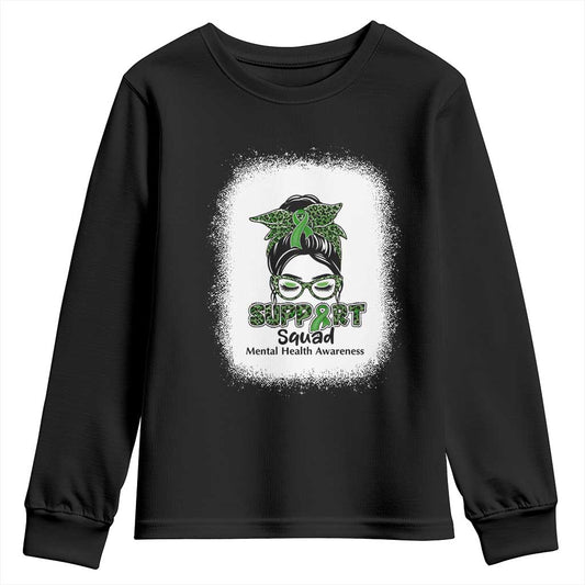 Mental Health Youth Sweatshirt Messy Bun Green Ribbon Support