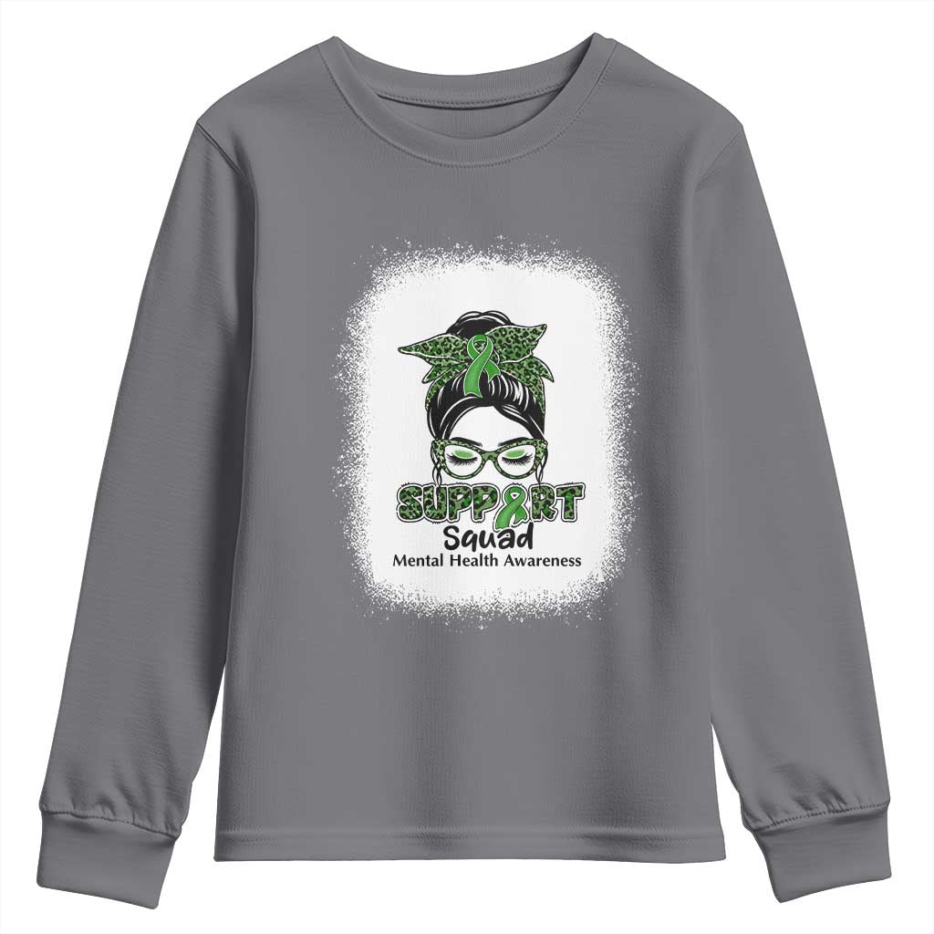 Mental Health Youth Sweatshirt Messy Bun Green Ribbon Support