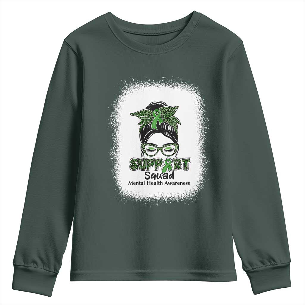 Mental Health Youth Sweatshirt Messy Bun Green Ribbon Support