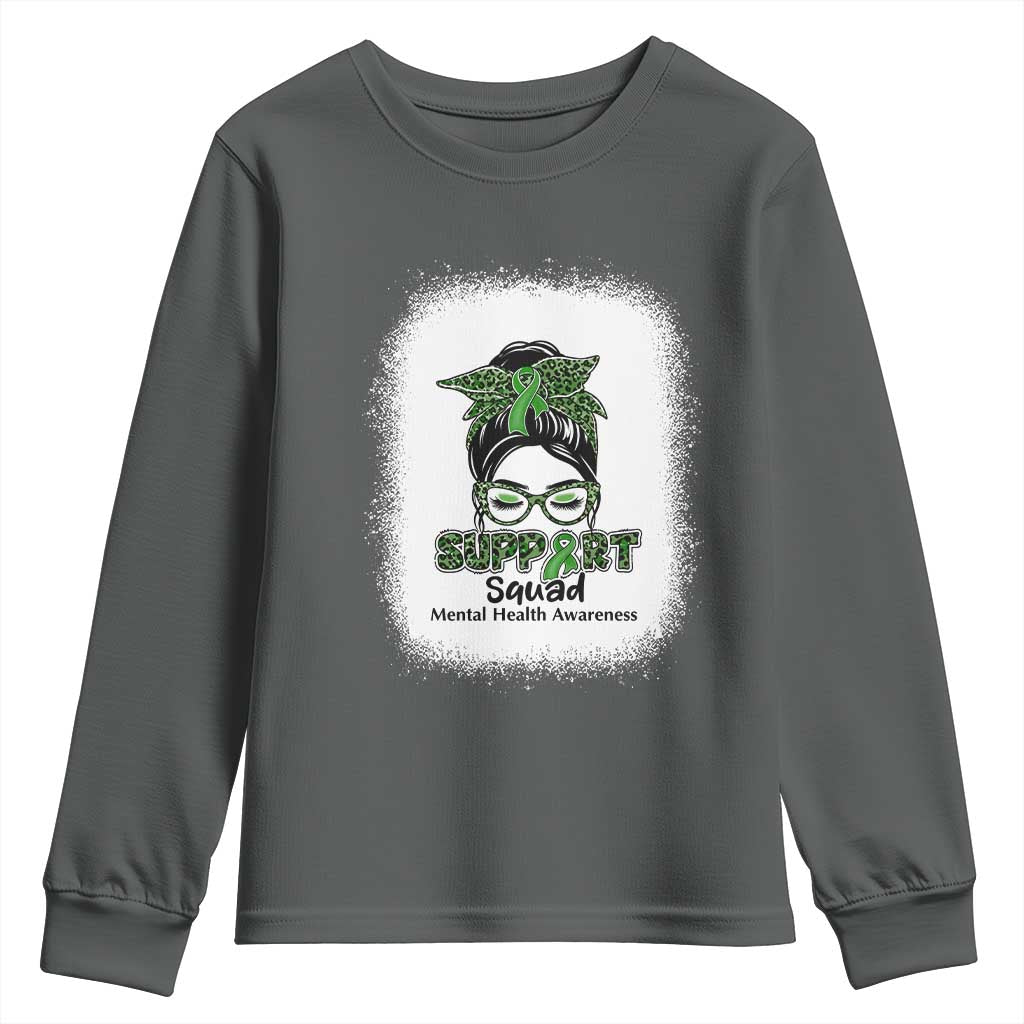 Mental Health Youth Sweatshirt Messy Bun Green Ribbon Support