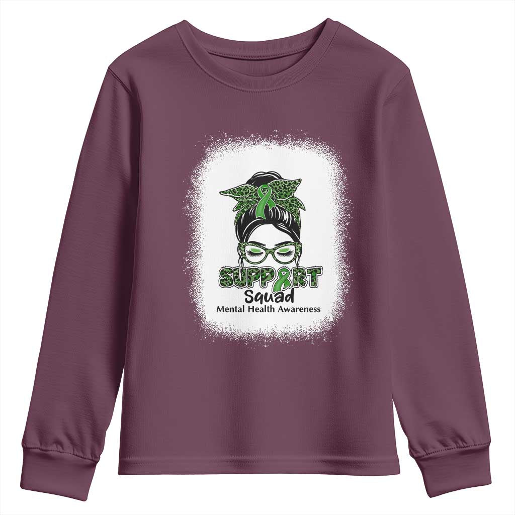Mental Health Youth Sweatshirt Messy Bun Green Ribbon Support