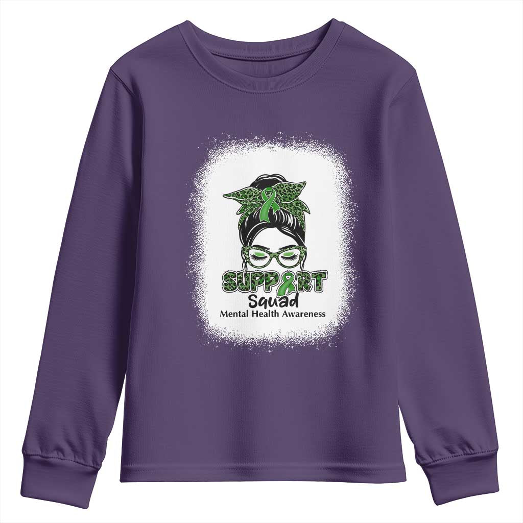 Mental Health Youth Sweatshirt Messy Bun Green Ribbon Support