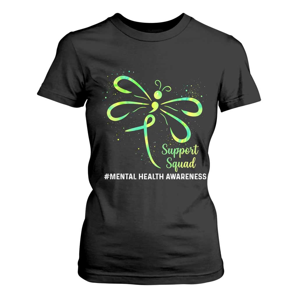 Mental Health T Shirt For Women Support Squad Green Ribbon